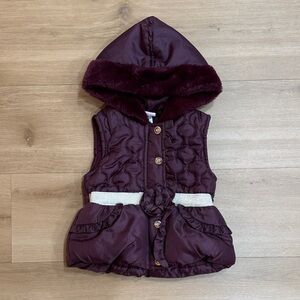 Little Lass Burgundy Quilted Vest with Hood - 12 Months